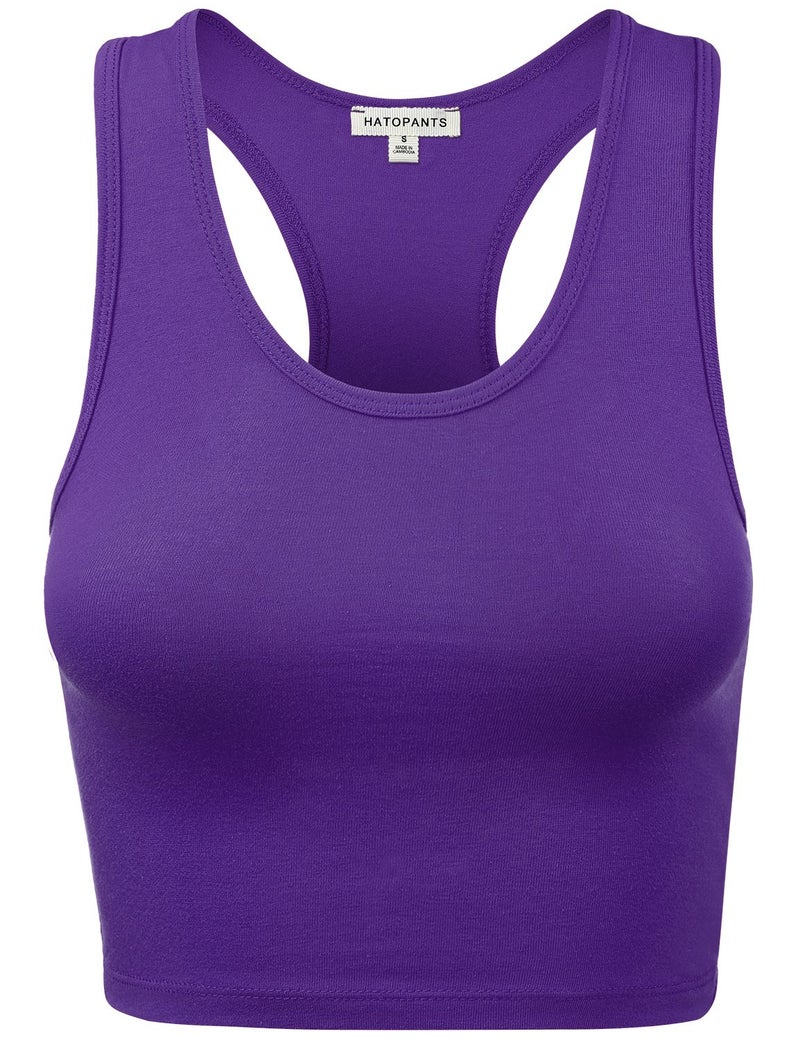 HATOPANTS Women Sleeveless Racerback Crop Camisole Tank Tops Cotton Basic Shirts Purple M - Image 1